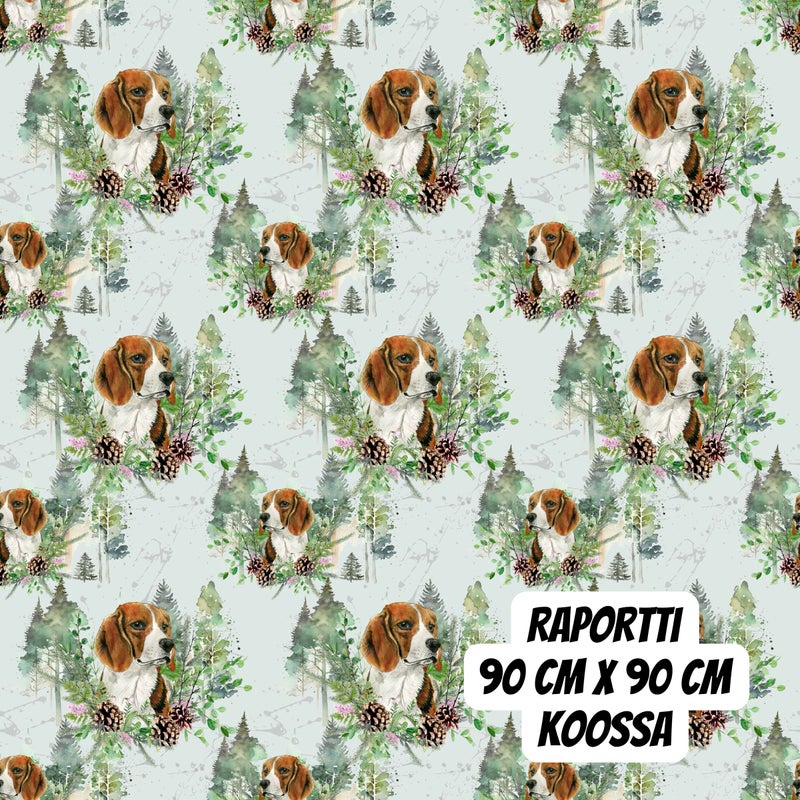 Beagle- trikoo kangas 90 cm x 90 cm n&auml;kym&auml;ss&auml;